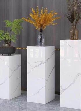 新款现代轻奢岩板花架家居客厅摆饰底座酒店会所展厅大理石展示台