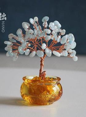 黄水晶聚宝盆发财树家居客厅办公室桌面装饰创意礼物摆件紫招财树