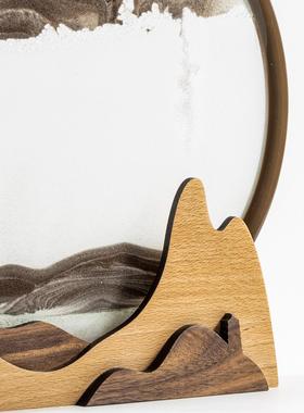 马鹿创意流沙画高山流水沙漏客厅办公室摆件新中式装饰品定制礼物