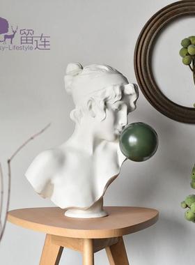 豆沙绿吹泡泡少女女孩摆件雕塑艺术北欧轻奢样板间样板房软装饰品