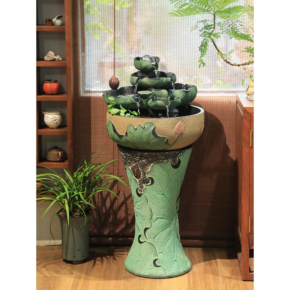 创意喷泉流水摆件招财风水球水景加湿器中式风水轮客厅桌面小鱼缸 - 图0