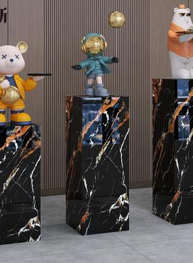 大理石摆件底座展示摆台玄关装饰品石墩立柱岩板花架子客厅落实式