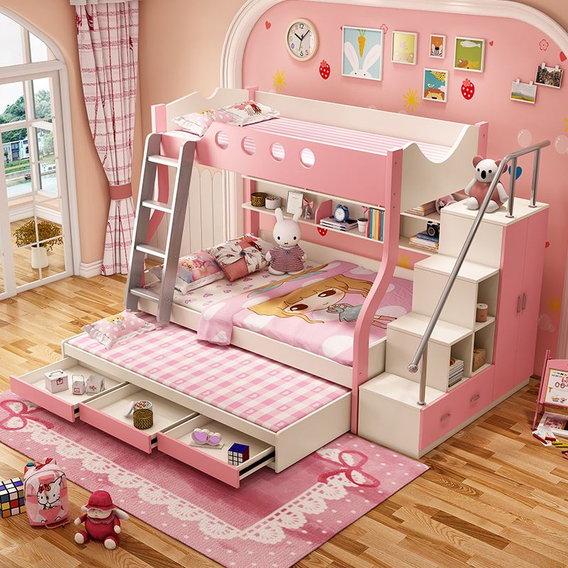 韩式高低床男女孩子母床组合上下床双层床母子床粉色公主床儿童床