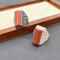 Mongolian element imitation ancient ring square large ring flame lotus lace national craze Men make old style retro yre