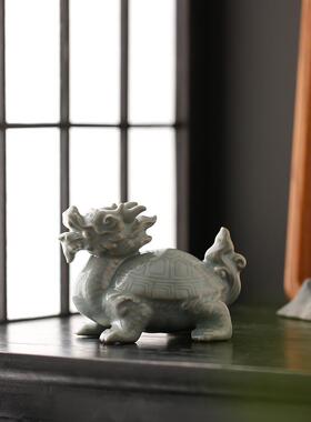 创意陶瓷招财龙龟茶宠茶玩摆件鱼缸造景盆栽客厅桌面茶空间装饰品