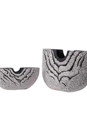 创意象纹理现代黑色创意纹理装饰花器树脂工艺品样板房花瓶摆件