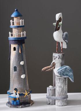 地中海风格灯塔木质做旧木塔海洋风组合灯塔摆件桌面覆古装饰摆设