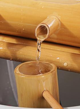 竹子流水器石槽鱼缸鱼盆过滤器水景喷泉风轮水车玄关摆件加湿增氧