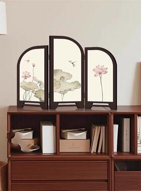 新中式小屏风桌面摆件覆古国风装饰画茶室家居边柜斗柜摆画新款