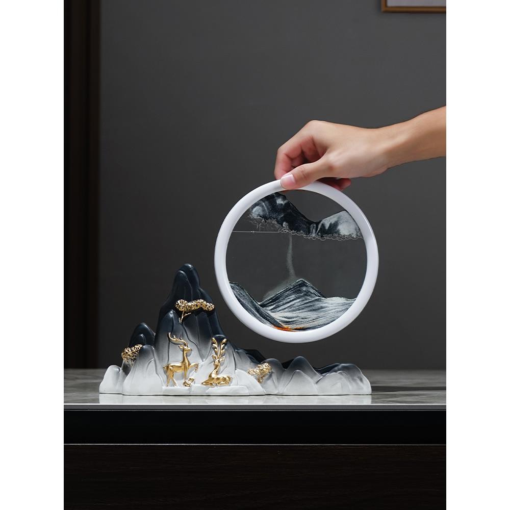 流沙画创意沙漏轻奢高档新中式摆件酒柜电视柜客厅办公桌装饰摆件 - 图2