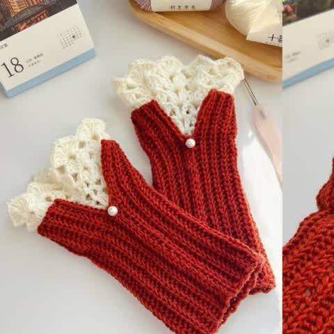 新手钩织保暖森系花边袖套毛线编织材料包钩针袖套钩织材料非成品,淘宝优惠券,粉丝福利购,淘宝优惠卷
