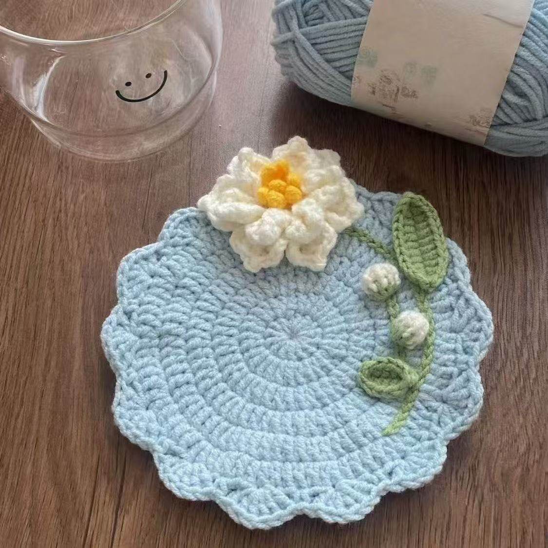 手工毛线钩针钩织栀子花花束杯垫diy材料包自制杯垫钩织摆件礼物,淘宝优惠券,粉丝福利购,淘宝优惠卷
