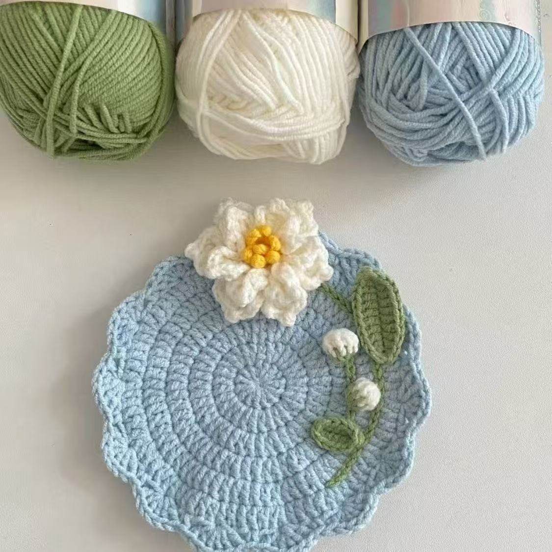 手工毛线钩针钩织栀子花花束杯垫diy材料包自制杯垫钩织摆件礼物,淘宝优惠券,粉丝福利购,淘宝优惠卷
