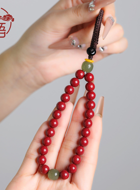 高纯度保真朱砂和田玉钥匙扣正品