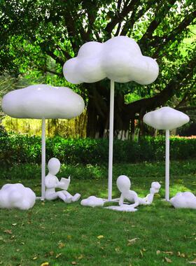 玻璃钢仿真云朵卡通熊猫雕塑户外创意景观园林小品网红装饰品摆件