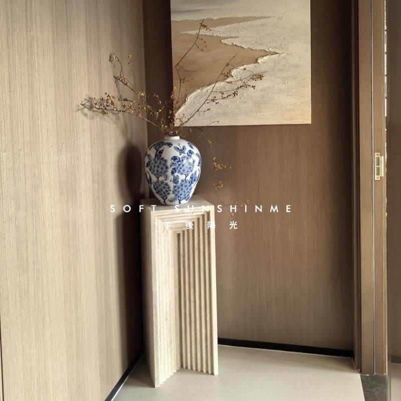 侘寂风天然黄洞大理石槽纹落地雕塑装饰摆件底座墩展示台立柱桌子,淘宝优惠券,粉丝福利购,淘宝优惠卷