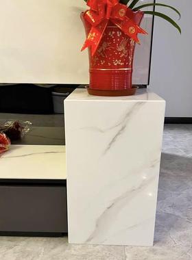 现代极简大理石柱子雕塑摆台岩板客厅玄关落地展示柜摆件底座墩台