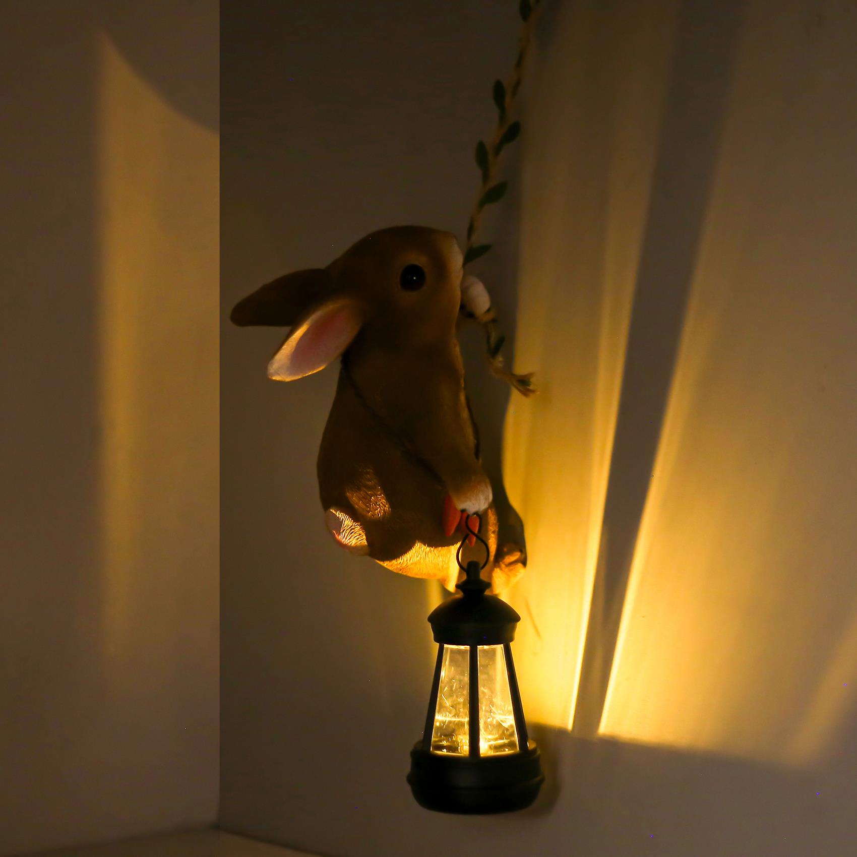 花园装饰庭院摆件园林树上动物装饰户外太阳能灯彷真兔子提灯挂件 - 图1