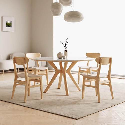 北欧简约实木岩板圆形餐桌椅组合家用带转盘网红餐厅酒店吃饭桌子 - 图0