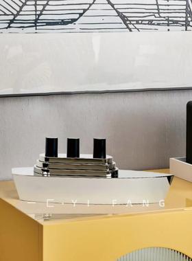一匚现代轻奢水晶母舰轮船模型样板间售楼处卧室客厅书房桌面摆件