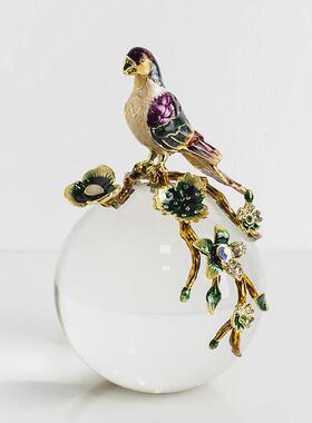 柏梵新中式珐瑯彩玻璃球摆件书柜书房客厅酒柜博古架高档家居装饰