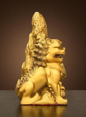 泰山石敢当摆件黄铜石敢当室内补角铜狮子门口一对黄铜装饰品摆