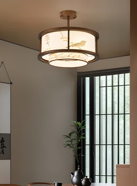 宋式美学卧室新中式吸顶灯胡桃色书房玄关茶室餐厅饭店复古吸顶灯