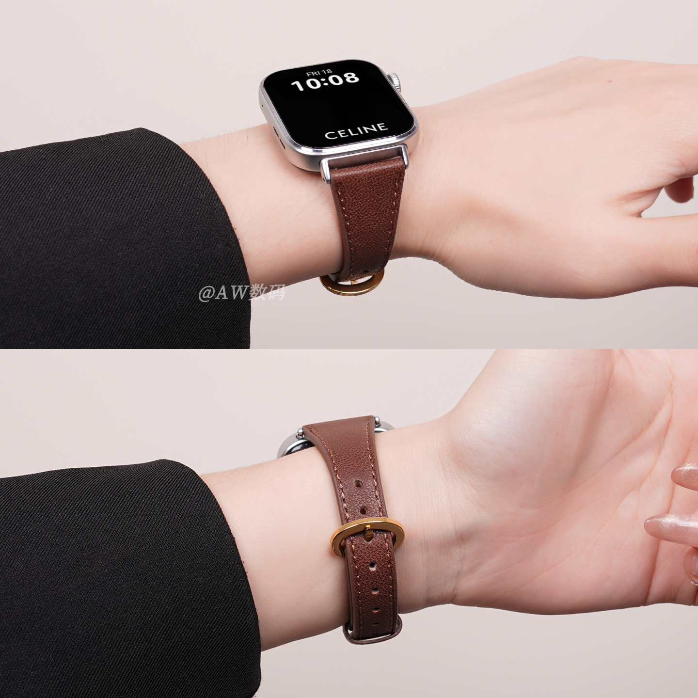 适用华为fit4表带watchfit3新款小蛮腰真皮马蹄扣fit2时尚女款智能运动腕带FIT4pro女生高级感轻奢牛皮替换带 - 图0