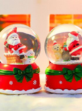 发光礼飘雪水晶球伴手创意圣诞老人圣诞节蝴蝶结八音盒音乐盒