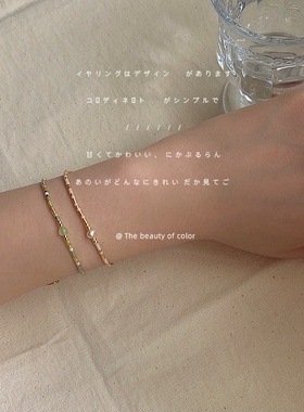 爆款【幸运】！日本米珠天然石元素细小手链女生简约可爱手绳礼物