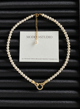施家珍珠项链轻奢复古小众颈链