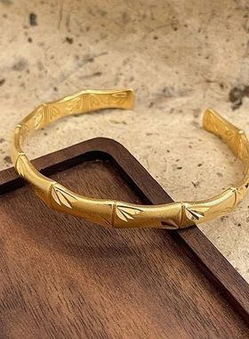 节节高升手镯女竹节磨砂手环简约个性实心竹子手镯