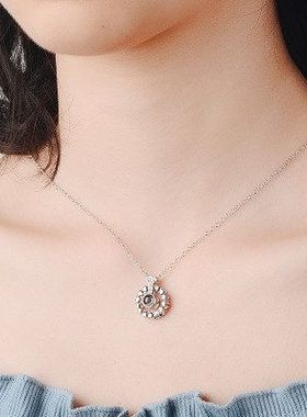 网红同款吊坠爱的记忆爱情投影项链女100种语言我爱你情侣锁骨链