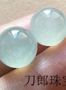 精选高冰缅甸翡翠色冰种透亮玉珠一对情侣圆珠子配珠原创设计配饰