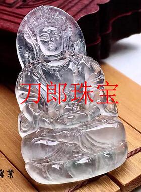 缅甸翡翠色观音吊坠冰种度母菩萨挂件玉观世音冰透玉佩男女款项链