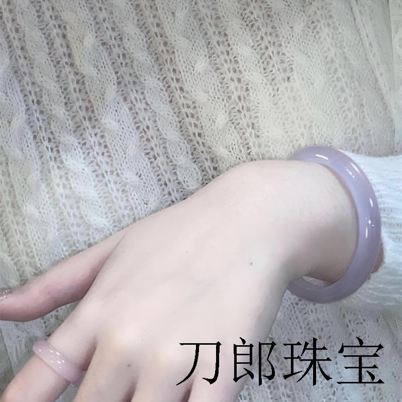 玉手镯冰种玉髓镯女款镯子少女玛瑙圆条白月光岫玉高端紫罗兰手镯 - 图2