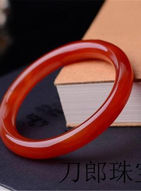 天然正品玉镯子巴西红玛瑙手镯女少女圆条宽窄版红色旺夫真玉手镯