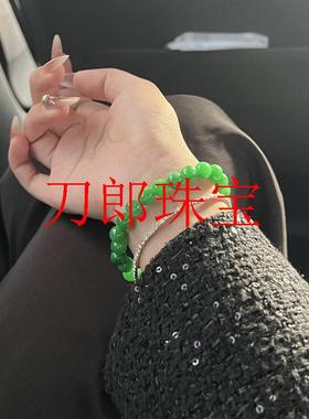 危地马拉阳绿色翡翠色玉手串原创设计中式国风冰糯种手链百搭新款