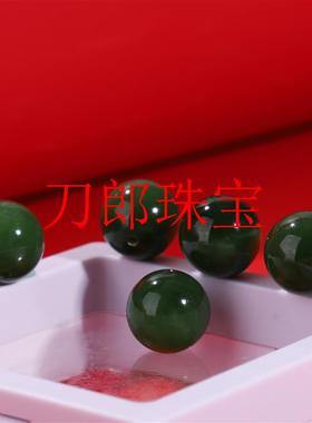 和田玉俄罗斯碧玉散珠吊坠老矿菠菜绿玉髓圆珠单珠配饰高级百搭款