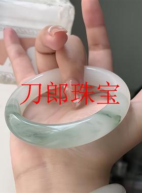 糯冰种新疆金丝玉天山翠雪翠玉镯白底飘花扁条白色手镯子女款送礼
