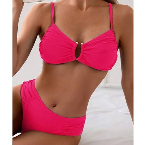 纯色修身比基尼两件套女Solid color slim triangle bikini women - 图3
