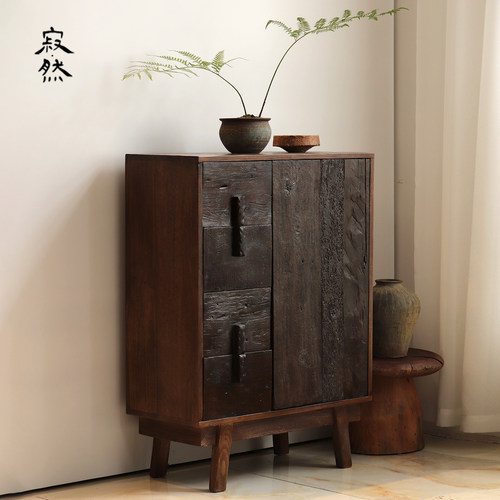 寂然 |侘寂风实木餐边柜民宿茶室收纳柜复古茶水柜收纳斗柜茶边柜 - 图1