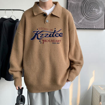 ຮູບແບບຮົງກົງແບບໃຫມ່ສີແຂງໃນລະດູໃບໄມ້ປົ່ງແລະລະດູຫນາວໃນຈົດຫມາຍສະບັບພິມແບບສະບາຍກະເປົ໋າ versatile ປຸ່ມຄູ່ sweater