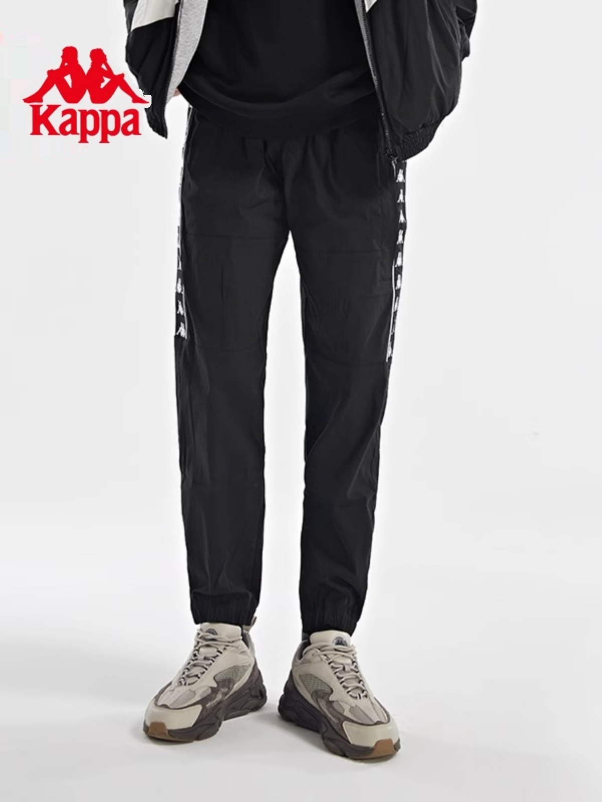Kappa卡帕男裤秋季新款串标休闲梭织运动拼接小脚卫裤K0B52AX60