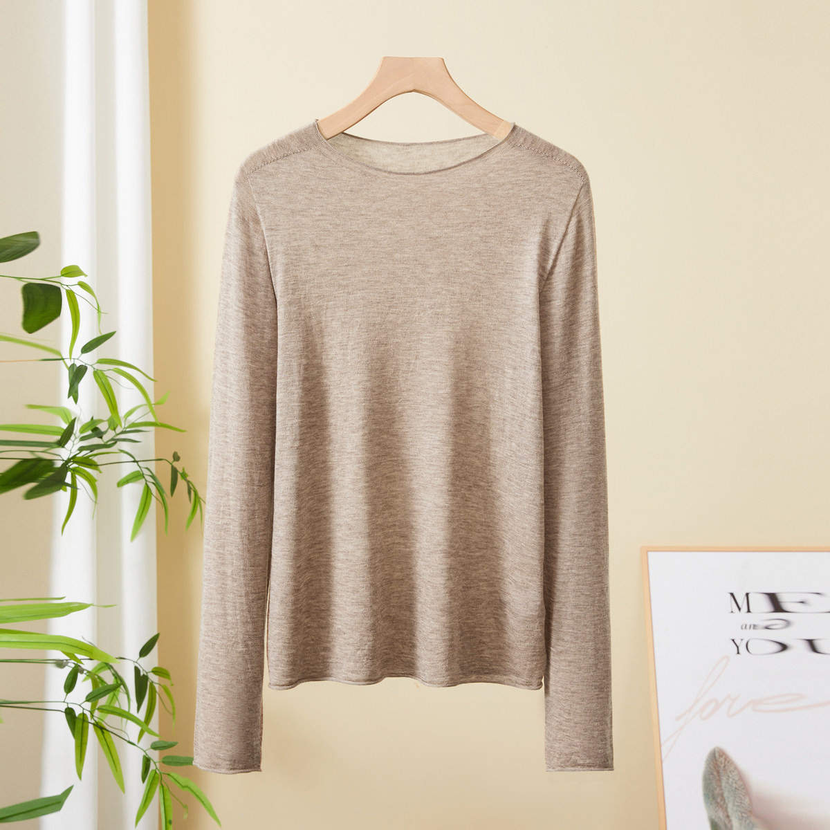 春竹岛精18针48支精纺无缝羊毛混纺春季新款卷边圆领女长袖针织衫,淘宝优惠券,粉丝福利购,淘宝优惠卷