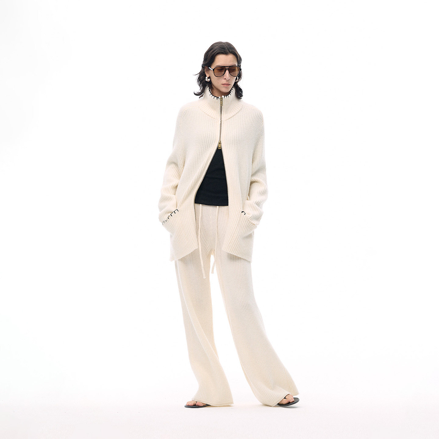 ISSIofficial*「Cozyvibe」100%羊毛立体螺纹装拉链开衫外套 - 图0