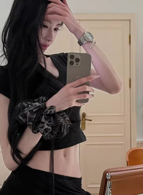 天总同款网红豹纹头绳大肠发圈皮筋女扎头高级感头饰头花2025新款