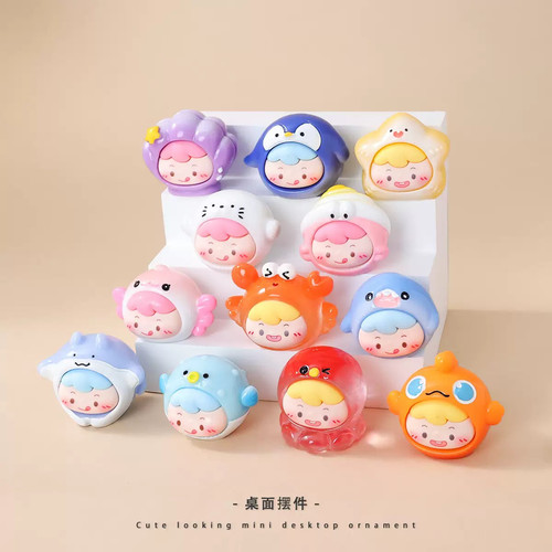 海洋动物萌粒摆件卡通可爱潮玩公仔配件桌面装饰品小摆件创意礼品 - 图0
