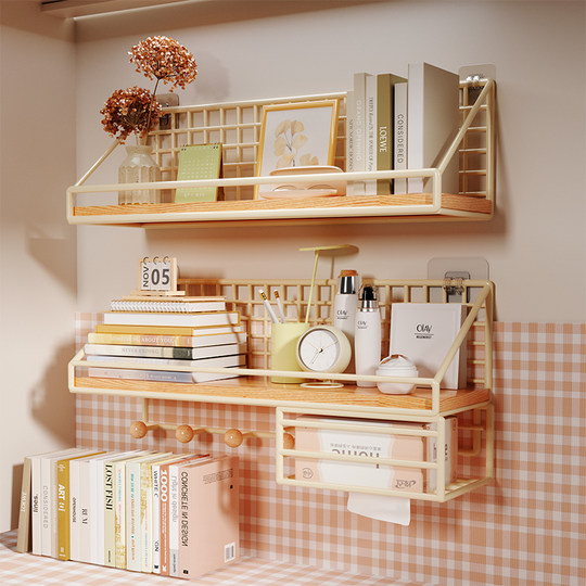 墙上置物架书架壁挂床头挂篮宿舍好物免打孔墙面墙壁悬空板收纳架