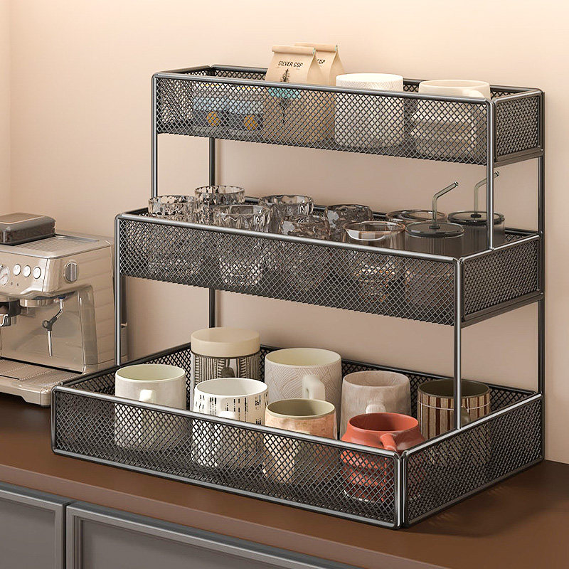 Household desktop water cup storage rack tea set layered rack